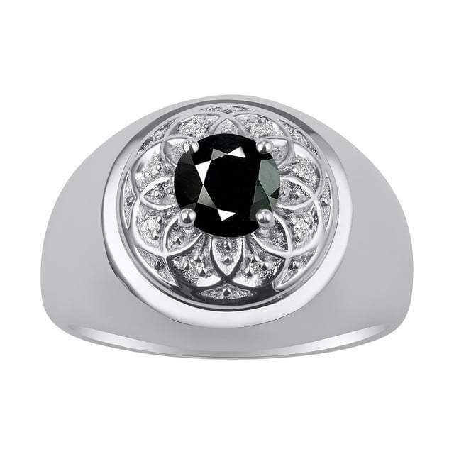 RYLOS Men's Rings Sterling Silver Designer Gypsy 7MM Round Gemstone & Sparkling Diamond Ring Onyx October Size 9