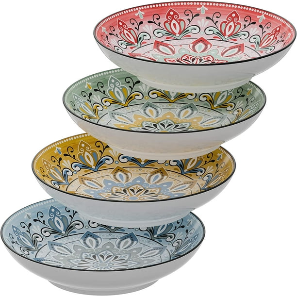 American Atelier Large Pasta Bowls Set of 4, 9inch, Serving Dinner Plates, Wide and Shallow
