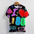 thumbnail image 3 of I ♥ 80s Party Womens Tops Women's Fashion Casual Short Sleeve Flower Print Round Neck Pullover Top Blouse, 3 of 6