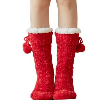 

One Opening Female Socks Warm Winter Fleece Contrast Knitted Medium Tube Socks