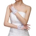 thumbnail image 2 of Short Lace Floral Rhinestone Bowknot Fingerless Wedding Party Bridal Gloves, White, 2 of 2
