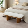 thumbnail image 3 of Euroco Banc en Bois, Ottoman en Velours Teddy pour Entrée, Brun, 3 of 16