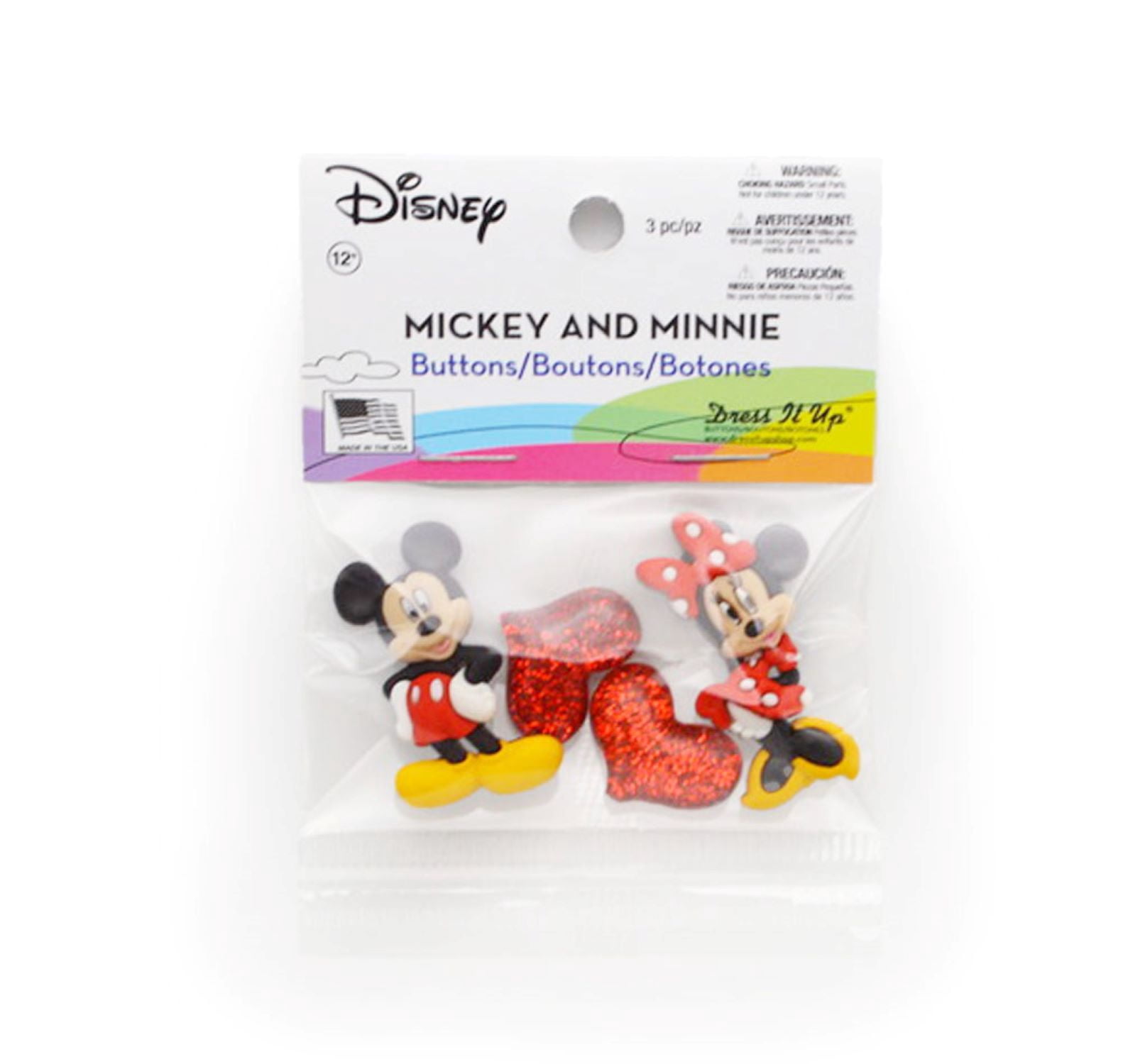 Disney Buttons, Mickey and Minnie, Sewing Fasteners, Multi-Color, 4 Pieces