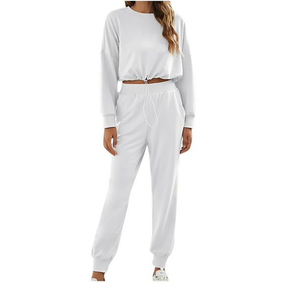 Women's Fall 2 Piece Jogger Outfits Tracksuit Long Sleeve Drawstring Crop Top Sweatpants Sets Sweatsuits Sets