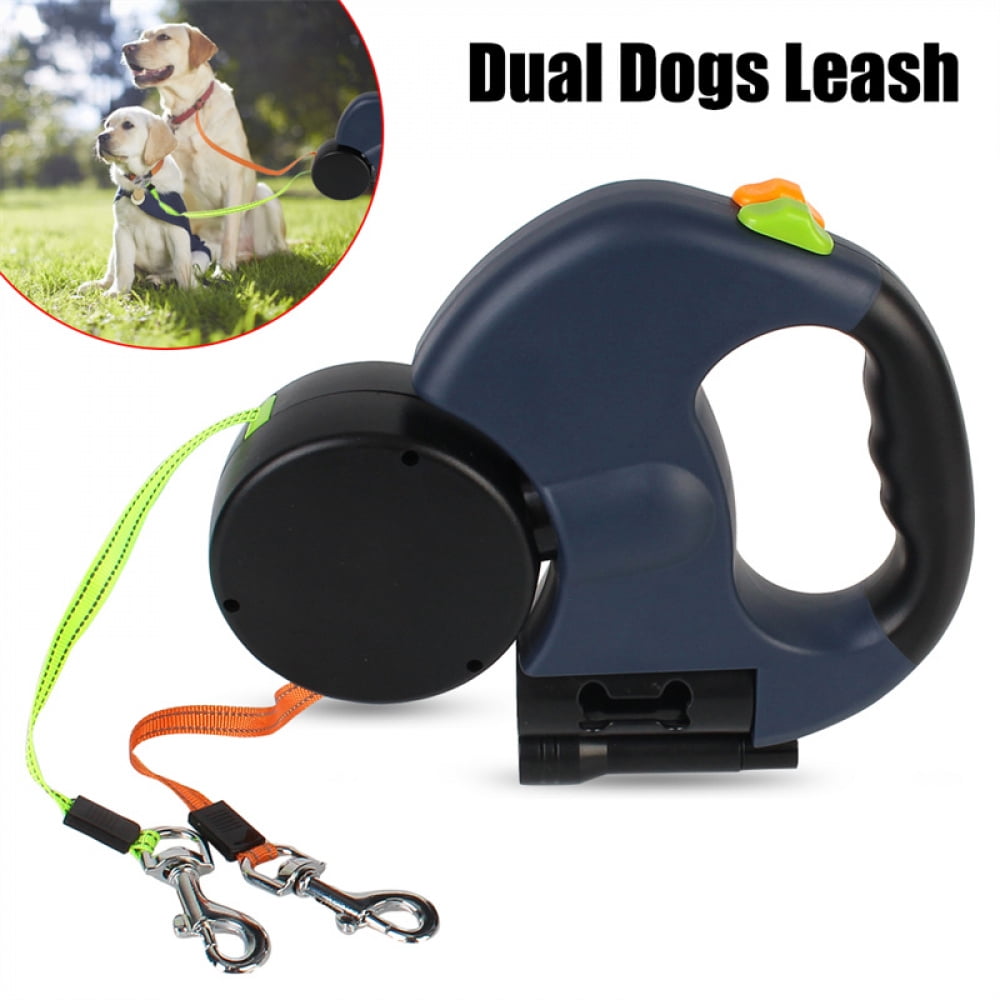 Dual Dog Retractable Leash, 360° Rotating, with Flashlight & Poop Bag Holder, Separate Controls for 2 Dogs（Red 3M）