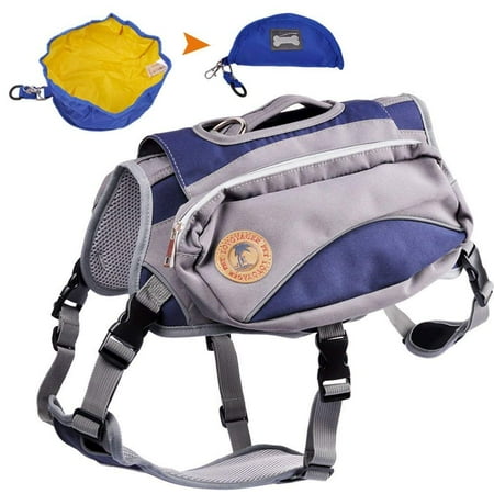 Myfatboss Saddle Bags 2 In 1 Pet Dog Harness Hiking Backpack Collapsible Bowl Pack Hound Travel Camping