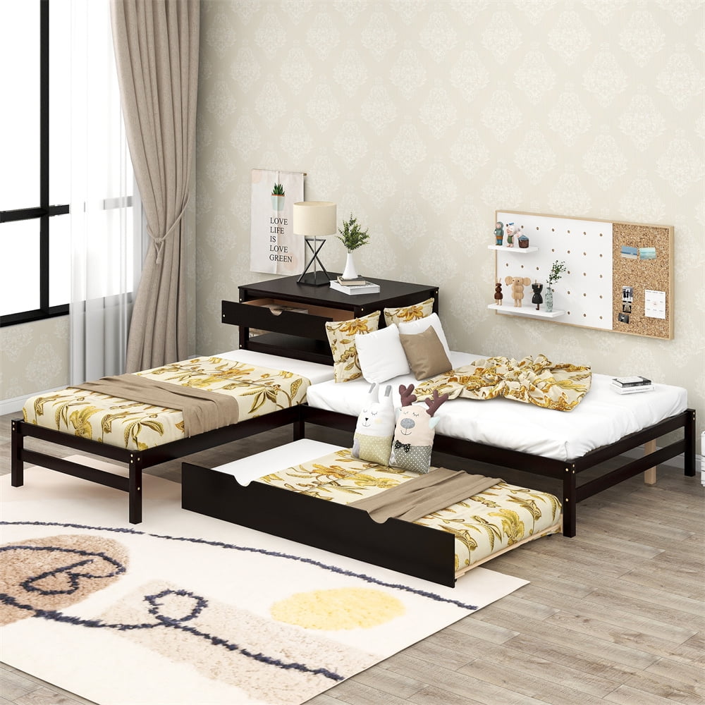 LShaped Platform Beds with Trundle and Storage Drawers, Full Size and
