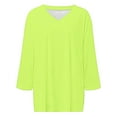 thumbnail image 2 of Green Womens Tops Women's Solid Color Fashion Casual V Neck Three Quarter Sleeve Tops Shirts for Women, 2 of 4