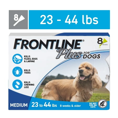 UPC: 0350604062455 | FRONTLINE® Plus for Dogs Flea and Tick Treatment  Medium Dog  23-44 lbs  Blue Box  8 CT