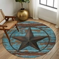thumbnail image 3 of Texas Star Brown Round Rug 5ft Washable Circle Kitchen Rugs Non Slip Vintage Farm Barn Blue Wooden Texture Large Area Rug Indoor Floor Carpet for Bedroom Living Room Home Office Dining Room Nursery, 3 of 8