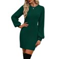 thumbnail image 4 of Women'S Elegant O Neck Body Hugging Sweater Dress Retro Style Knitted Wrap Hip Skirt Sweater Dress Long Sleeved Pullover Atmospheric Slim Fit Dress Party Dresses 2025 Dark Green L, 4 of 5