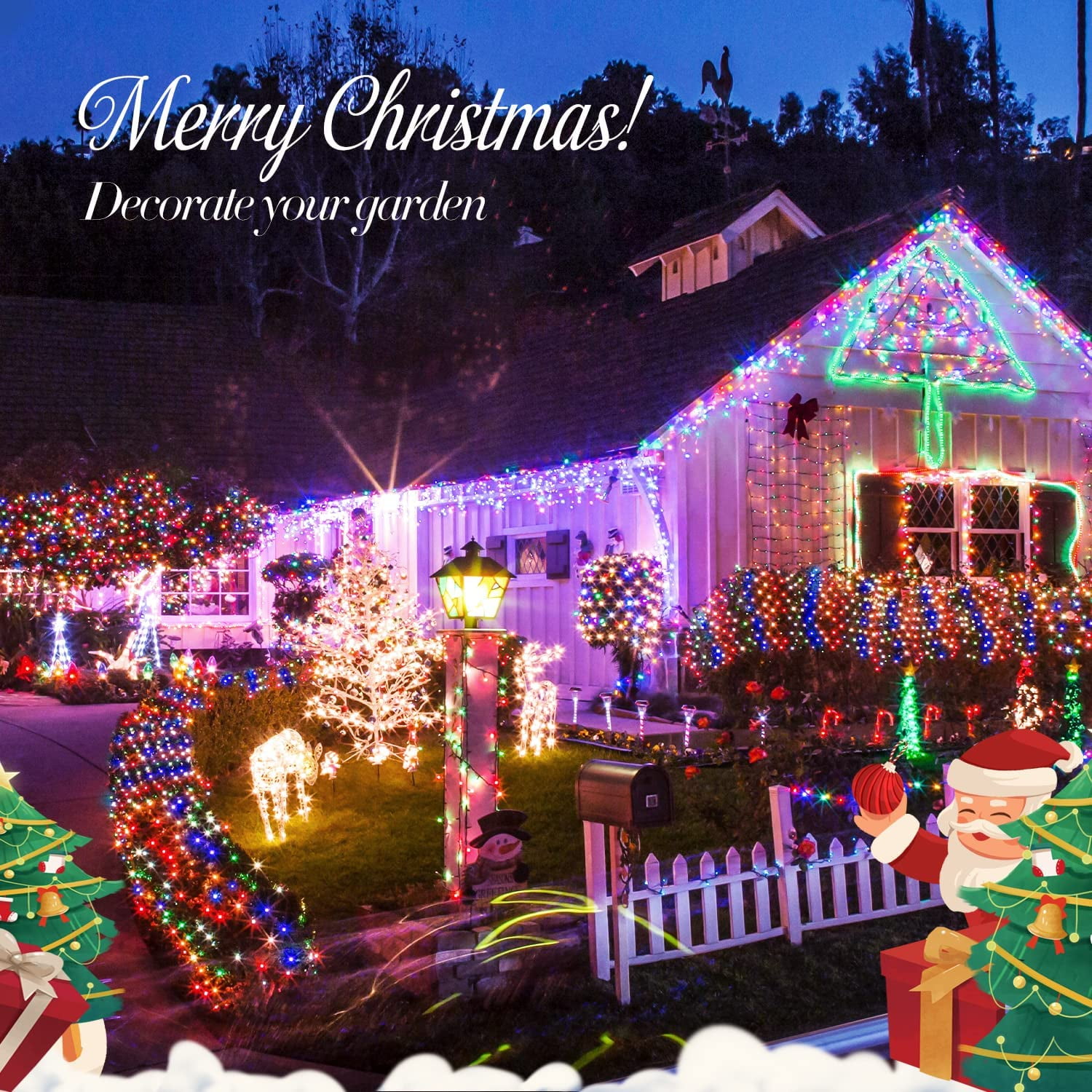 96 LED Multicolor Net Lights, 4.9x 4.9 ft Connectable Christmas Outdoor String Mesh Lights with 8 Lighting Modes, Waterproof Fairy Lights Plug in for Xmas Tree Holiday Party Garden Decoration