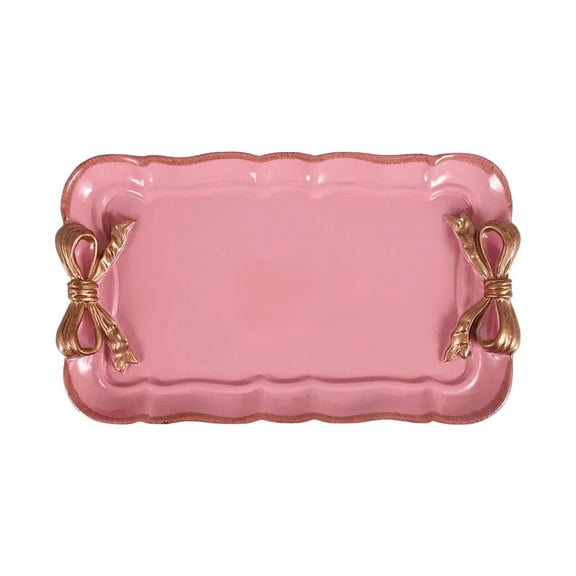 European Style Bow Cake Storage Trays Makeup Organizer Dessert Plate Square Decor Tray Kitchen Storage Trays 12x20Cm Pink