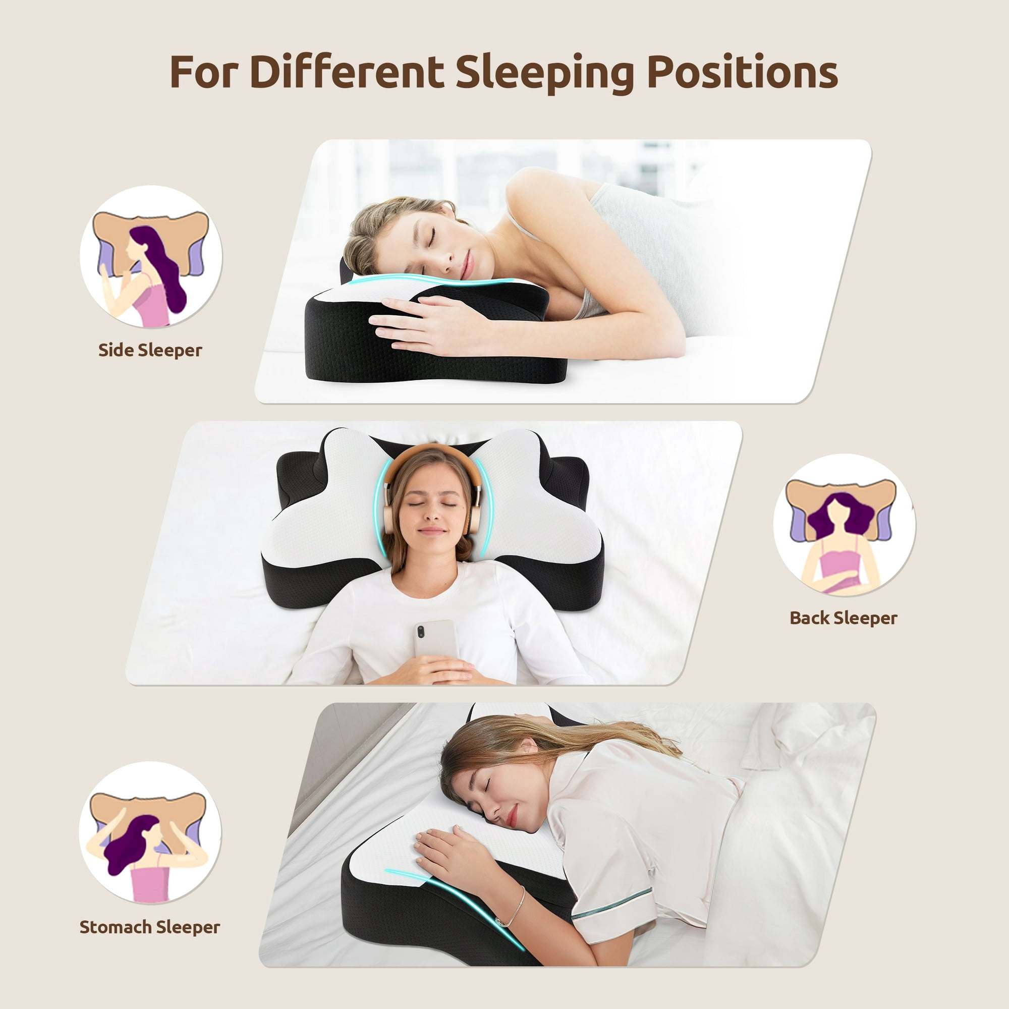 MOONORAH Memory Foam Pillows Neck Support Pillow for Pain Relief,Ergonomic Cervical Pillow Sleeping for Shoulder Pain,Orthopedic Contour Bed Pillow for Side Back Stomach Sleepers,Blac,Queen 24×14.9in