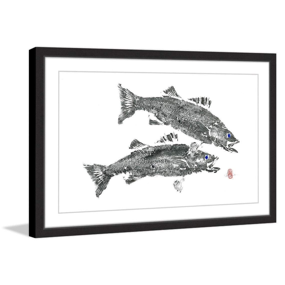 "Sea Bass in Duel" Framed Painting Print