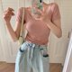thumbnail image 3 of Camiseta naranja de verano Rimocy con cuello en U para mujer 2022, camiseta coreana de manga corta ajustada para mujer, camiseta de color liso que combina con todo para mujer, 3 of 6