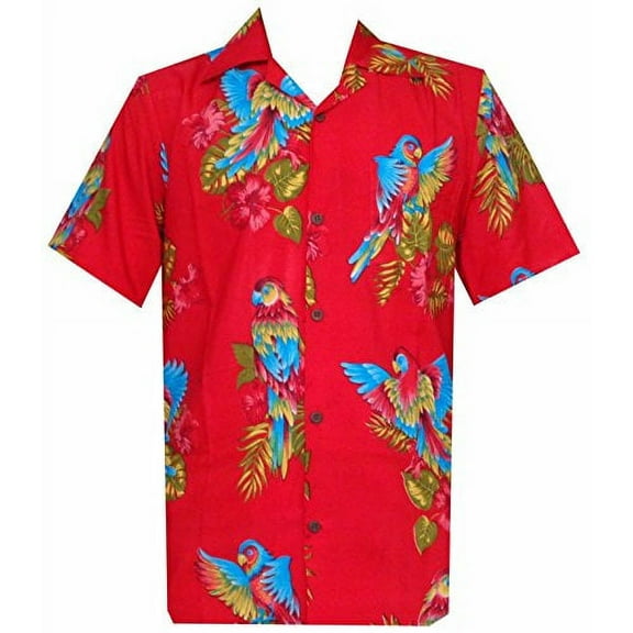 Hawaiian Shirts 36 Men Parrot Print Beach Aloha Party Pure Red L