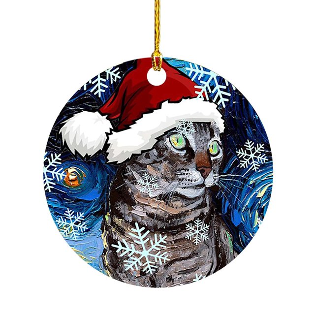 Colgante de perro y gato para decoración de Navidad, 1 piezas, árbol de Navidad de dibujos animados, colgante de mochila de coche, suministros festivos para el hogar y fiesta