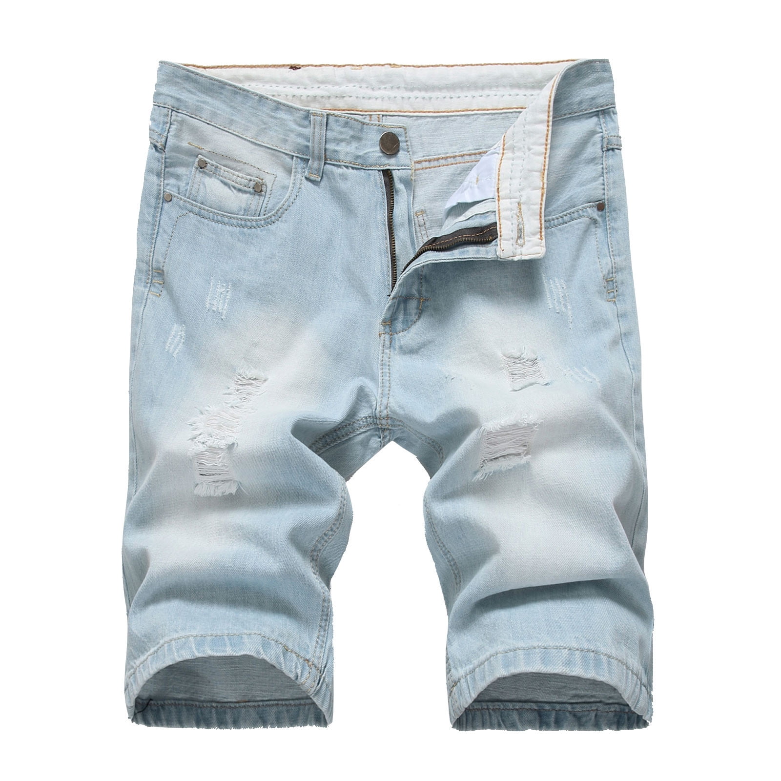 Savings Clearance! PEZHADA Jean Shorts,Mens Shorts,Ripped Denim Trunks Stretchy Washed Jeans Trunks Cut-Off Classic Fit Biker Jeans Trunks White - Walmart.com