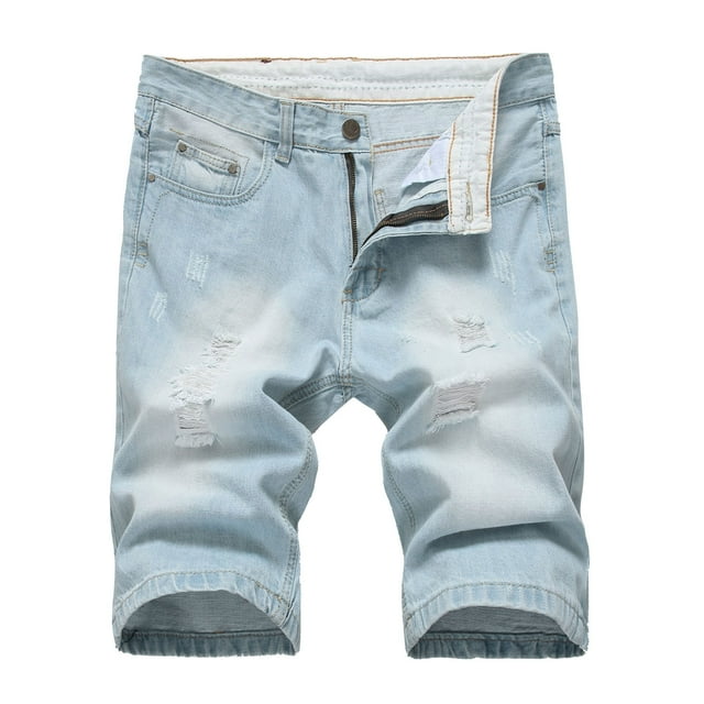 Cameland Men's Ripped Denim Trunks Stretchy Washed Jeans Trunks Cut-off Classic Fit Biker Jeans Trunks