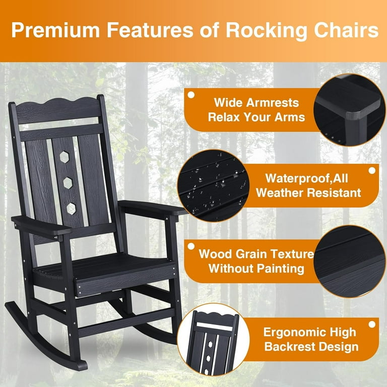 All Weather Outdoor Rocking Chair with 400 lbs Weight Capacity Oversized Porch Rocker Chair for Backyard Fire Pit Lawn Garden Outdoor and Indoor Black Walmart