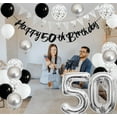 thumbnail image 5 of Black White Silver 50th Birthday Decorations Kit with Number 50th Balloons Happy 50th Paper Banner Triangle Flags 50 Cake Topper for Women/Men 50 Years Old Anniversary Party Bakcdrops Supplies, 5 of 7