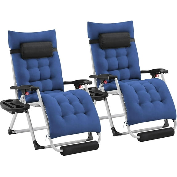 Lorelia Zero Gravity Chair, Folding Reclining Lounge Recliner with Removable Pad & Headrest & Side Cup Holder Tray for Indoor and Outdoor-26"-Navy Blue