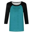 thumbnail image 4 of Birdeem T-Shirt Mode Femme Patchwork Imprimé Bloc de Couleur Manches 3/4 Blouse Col Rond Hauts Décontractés, 4 of 12