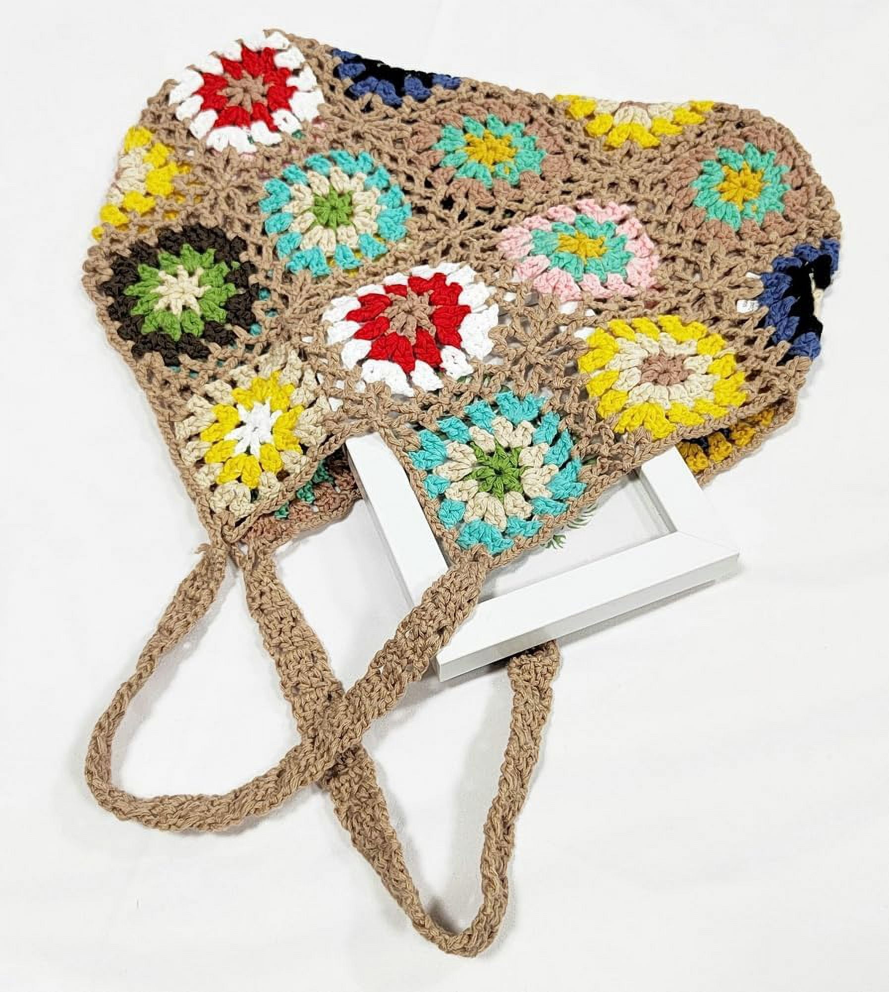 Zhengup Crochet Handbags for Women Knitted Handmade Shouder Bag Colorful Summer Tote Woven Top Handle Purse Vacation