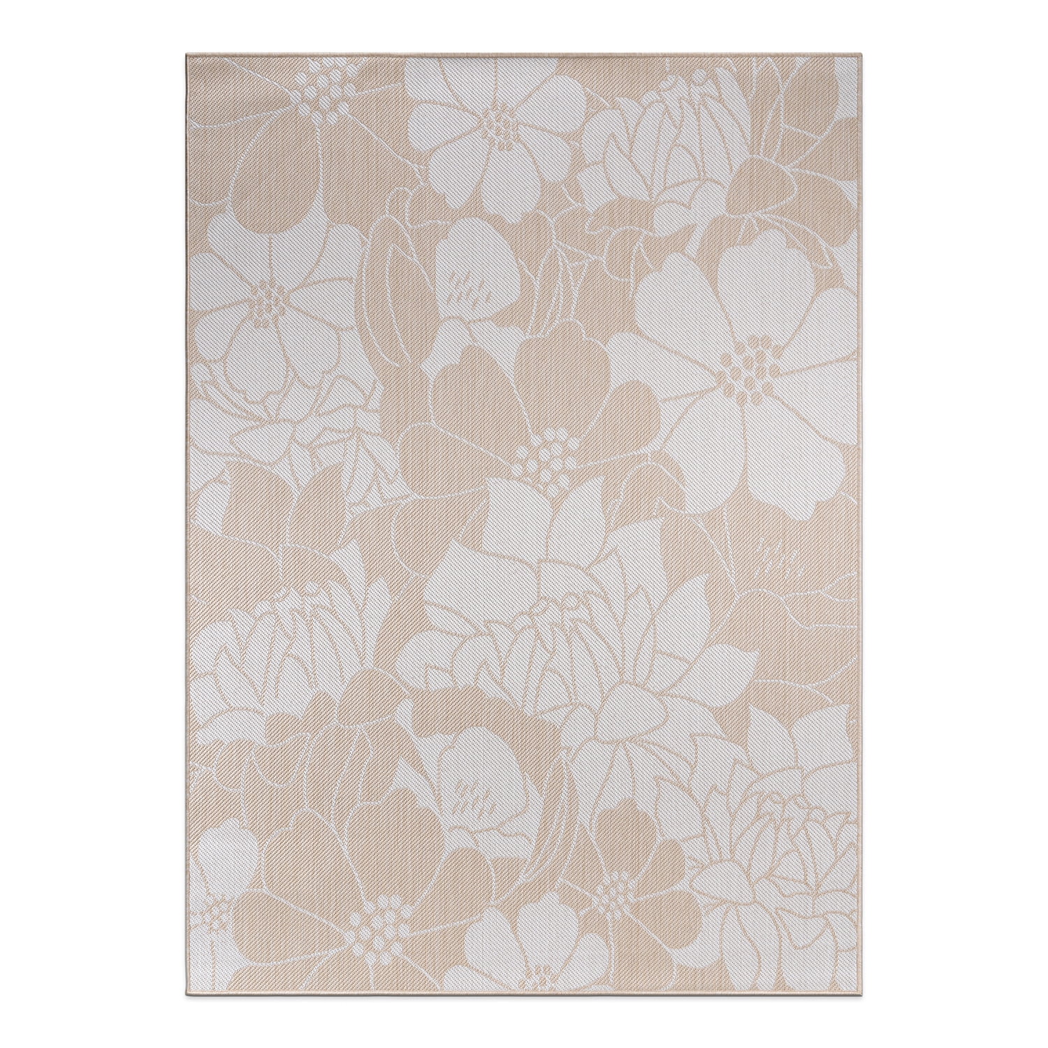 World Rug Gallery Modern Floral Flowers Textured Flat Weave Indoor/Outdoor Area Rug - NATURAL 7'10"X10'