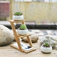 thumbnail image 3 of Maceta pequeña redonda de cerámica blanca para plantas suculentas, maceta de cactus para plantas suculentas con bandeja de bambú para decoración de habitaciones Advancent JJ14144-00B, 3 of 6