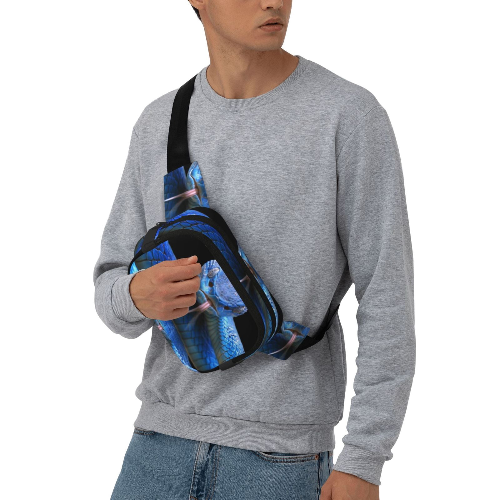 Fuzoiu Blue Viper Snake Print Unisex Square Double Layer Waist Bag,Crossbody Fanny Pack Travel Workout Accessory