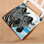 BSDHOME African Animal Chair Pad, Funny Zebras against the Blue Sky Seat Cushion Chair Cushion Floor Cushion Two Sides Size 16x16 inches