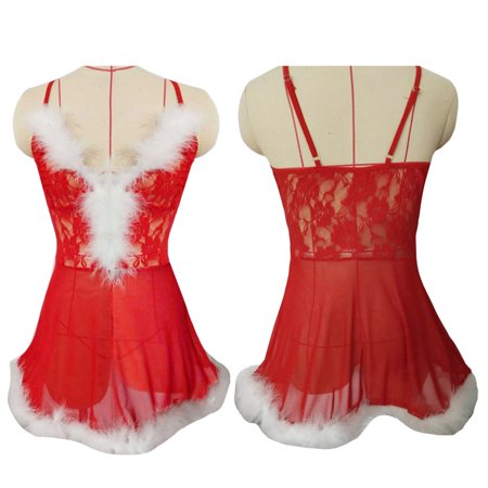 

Christmas Pajamas for Women Ladies Cute Girl Solid Lace Dress for Daily Life Parties Wear Red 2XL