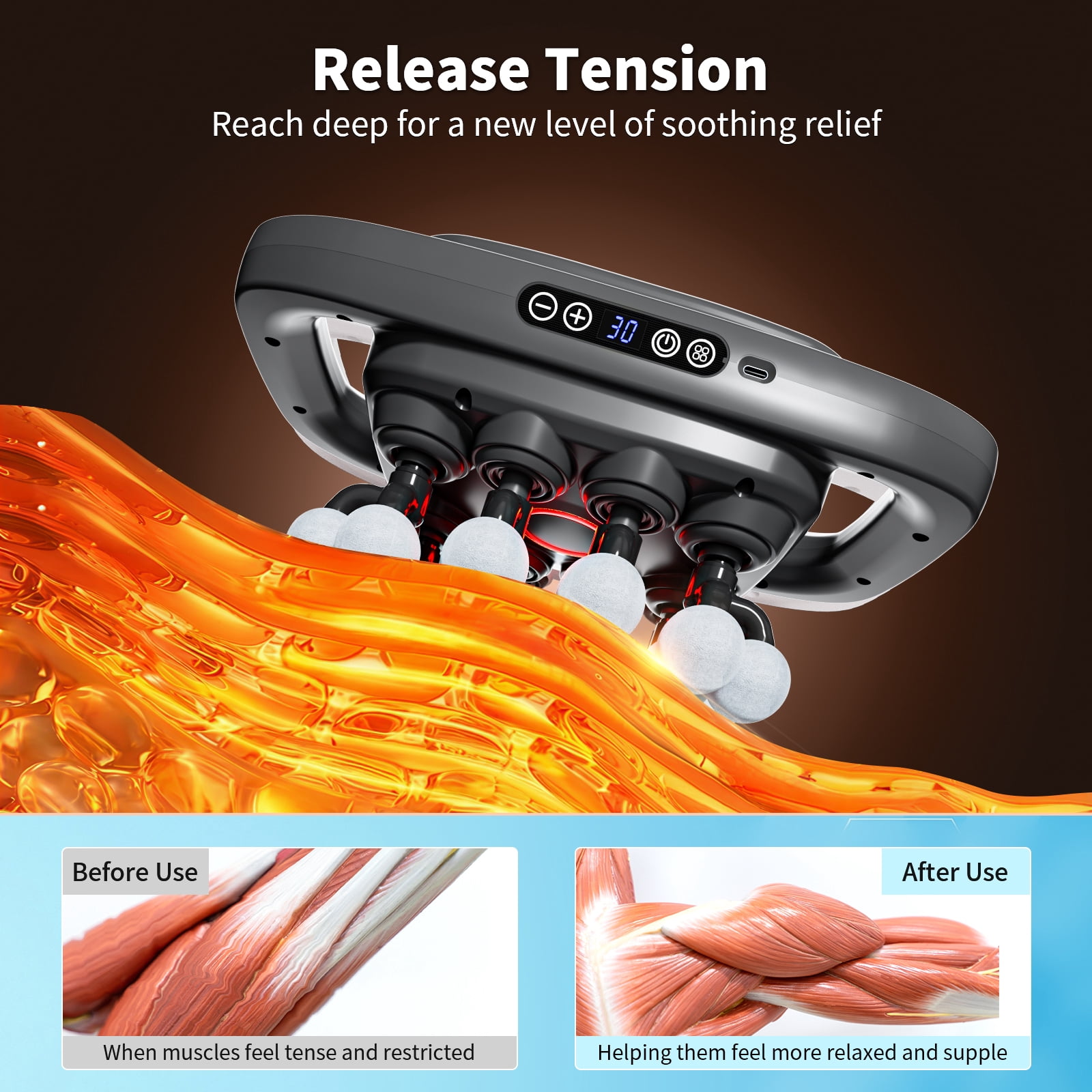 20-Head Massage Gun Set with 30 Levels & 3 Modes - Deep Tissue Percussion Muscle Massager for Effective Pain Relief in Back, Shoulders, Legs & Waist(Gray, 20-Head)
