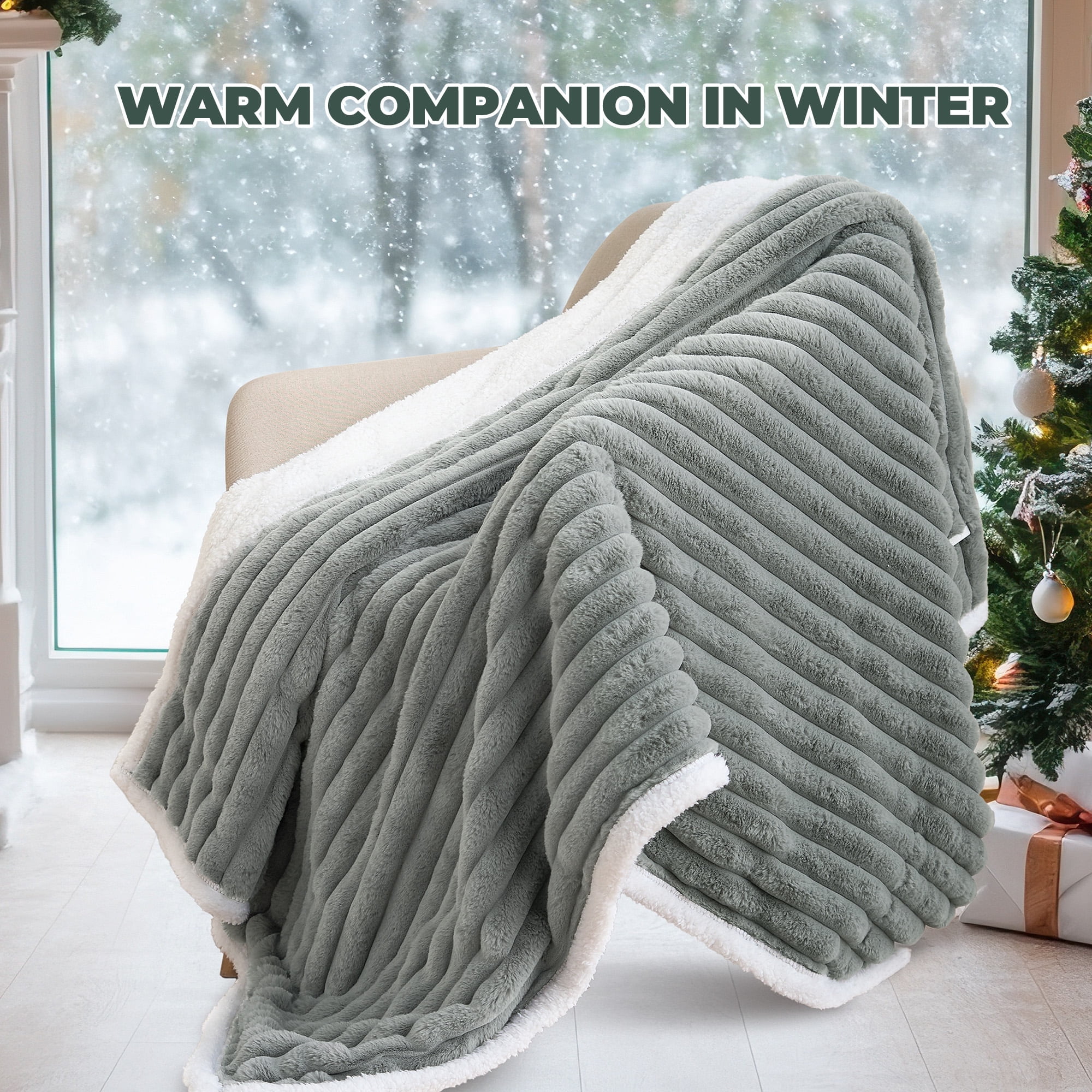 MaxKare Heated Throw Blanket, Soft Faux Fur & Shu Velvet Electric Blanket, 6 Heating Levels, 4 Hours Timer, Large LED Display, 50" x 60" Gray & White