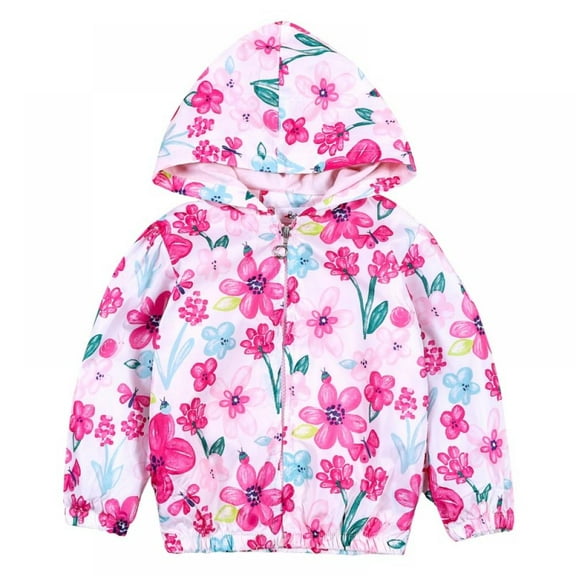 Summer Windbreaker For Girls Kids Flowers Printing Hooded Jackets For Girl Windbreaker Baby Girls Hoodie Coats