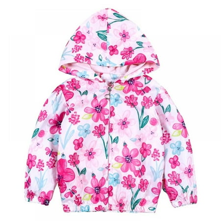 

Summer Windbreaker For Girls Kids Flowers Printing Hooded Jackets For Girl Windbreaker Baby Girls Hoodie Coats