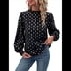 thumbnail image 1 of Camisa Informal Holgada de Larga con Estampado en Caliente para Mujer, Cuello Redondo Plisado Negro L, 1 of 10