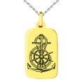 thumbnail image 1 of Stainless Steel Nautical Anchor Ship Helm Wheel Engraved Small Rectangle Dog Tag Charm Pendant Necklace, 1 of 1