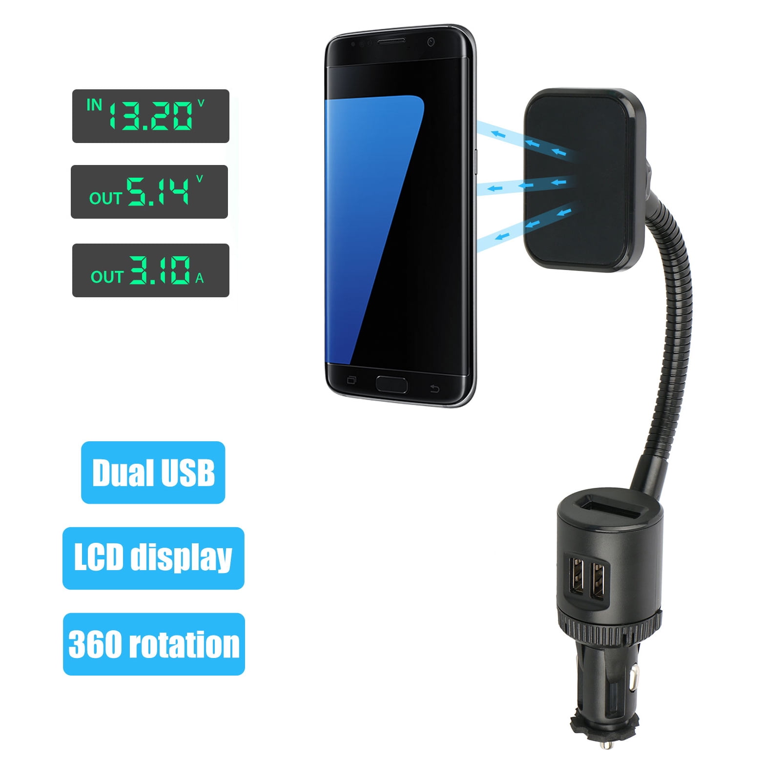 I Go Teck Car Smartphone Holder Hands Free with Dual USB 3.1A Charger with Over Charge and Over Current Protection Car Mount