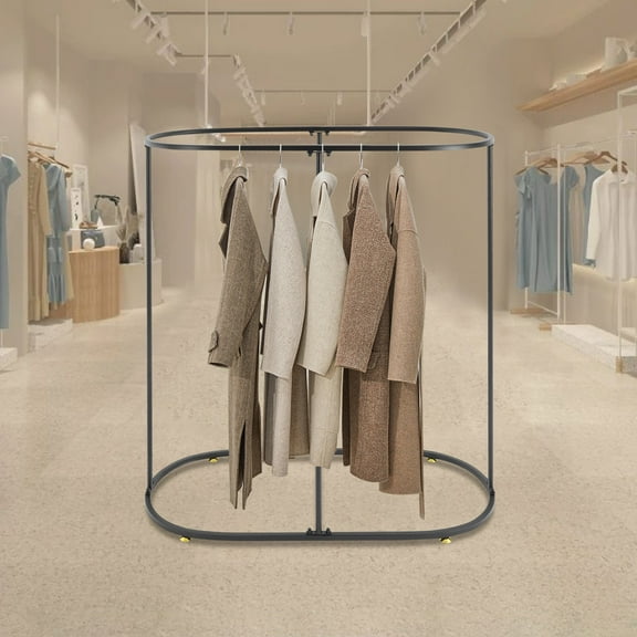 Oval Garment Rack Floor Standing Clothing Rack Commercial Oval Iron Clothes Stand for Clothing Stores, Homes