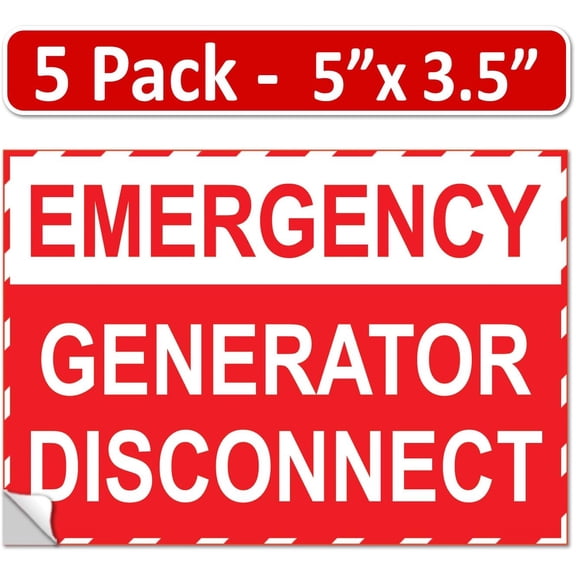 5" x 3.5" Emergency Generator Disconnect Label Sign Sticker Electrical Panel Vinyl Lock Out Shut Off
