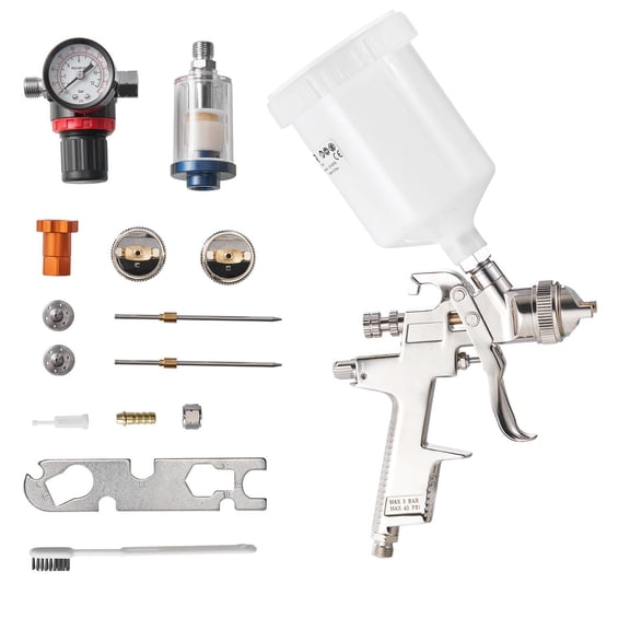 LVLP Air Spray Gun 3 Interchangeable Nozzles 1.3/1.4/1.7mm 600ml Cup 360° Rotating Cap for Automotive Furniture Home Improvement