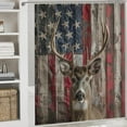 thumbnail image 5 of 4Pcs Deer American Flag Shower Curtain Set with Toilet Lid Cover Non-Slip Rugs for Bathroom, Animal Stripe USA Retro Shower Curtain Bathroom Sets with Hooks, 72x72 Inch, 5 of 8