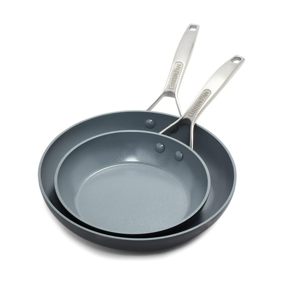 Greenpan Paris Pro Hard Anodized Healthy Ceramic Nonstick 8"" And 10"" Frying Pan Skillet Set Pfas-Free Dishwasher Safe Grey