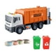 thumbnail image 1 of Camión de basura accionado por fricción, camión de reciclaje de juguete con función de descarga de cubo de basura, coche realista de empuje y marcha Naranja, 1 of 9