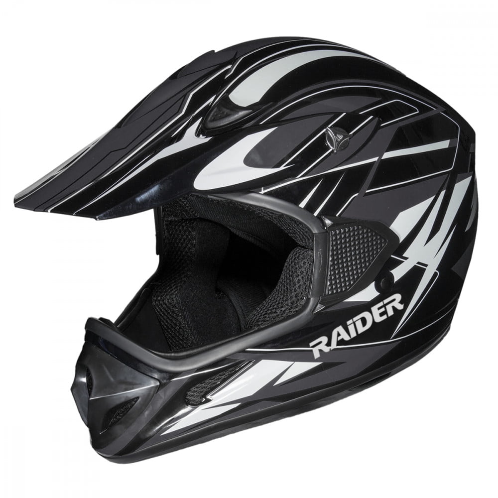 Raider Motocross RX1 Open Face Helmet DOT Approved - Black/Silver