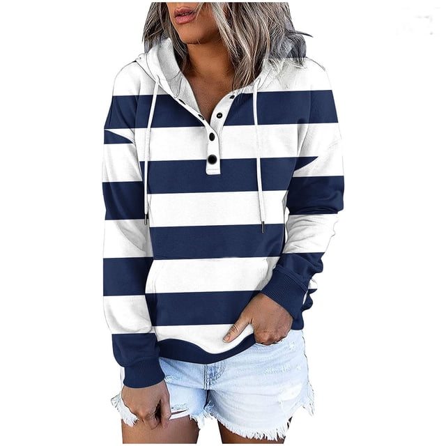 WEAIXIMIUNG Oversized Sweatshirt for Women Plus Size with Pockets Women's Pullover Drawstring Hoodies Tops Button Down Long Sleeve Sweatshirts with Pocket