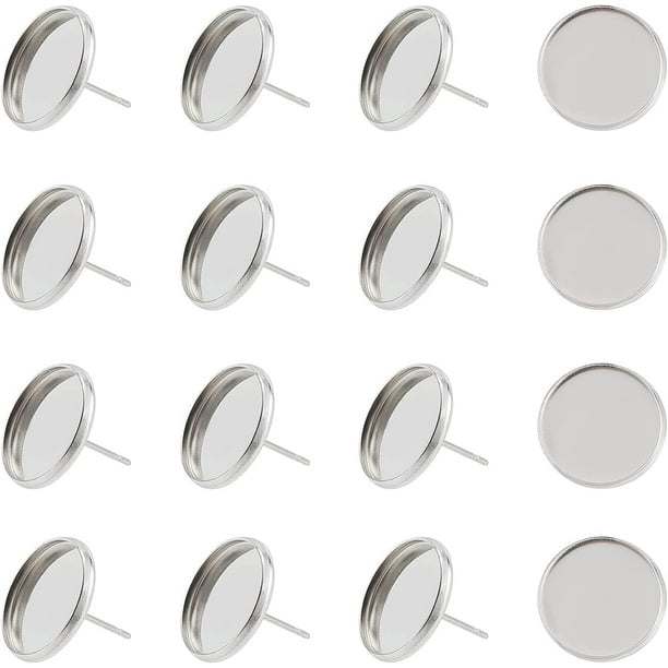 200 piezas de aretes de acero inoxidable de 14 mm con base plana redonda y engaste para cabujón, ideales para la creación de aretes.